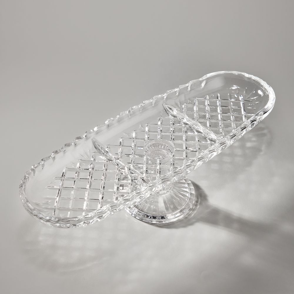 БЛЮДО НА НОЖКЕ ОВАЛЬНОЕ 3 СЕКЦИИ 39X14 СМ