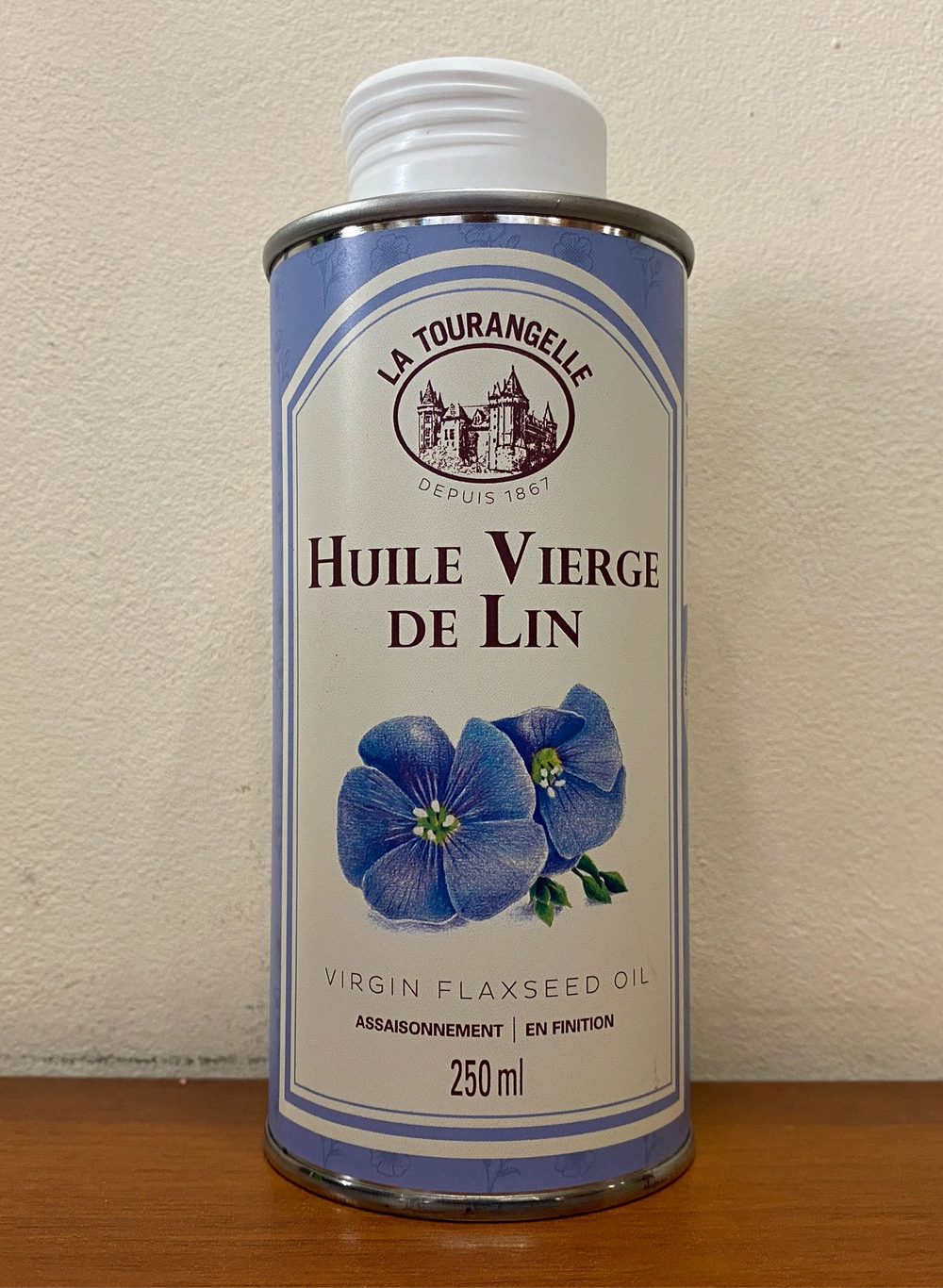 Льняное масло La Tourangelle, нерафинированное, в железной банке 250 мл, Франция