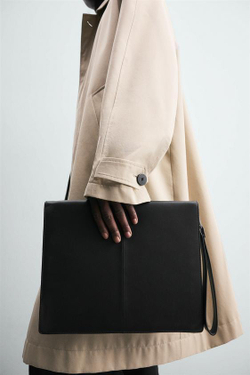 ZARA КОЖАНЫЙ КЛАТЧ, ЧЕРНЫЙ