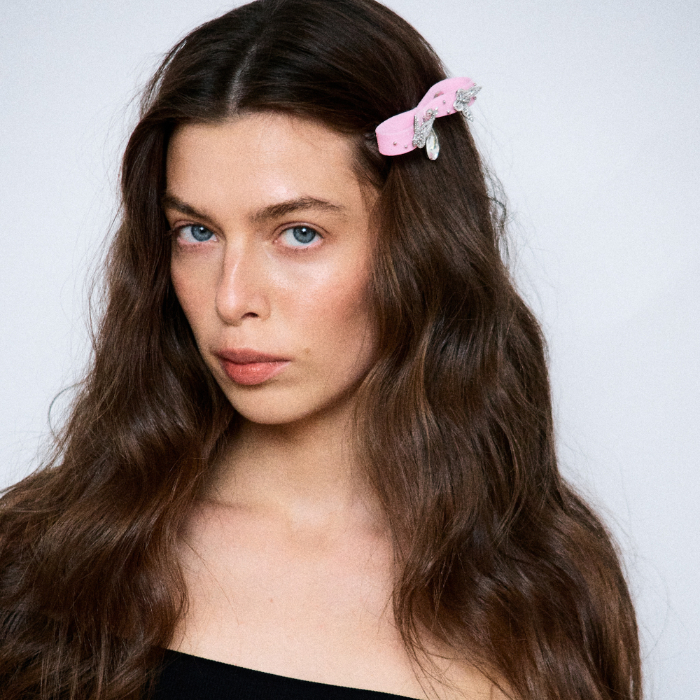 Бант "Стрекоза" розовый с бабочками