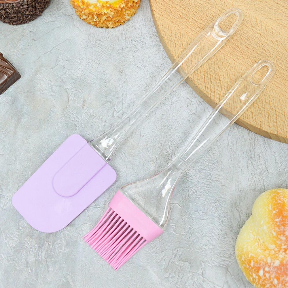 Набор кухонных принадлежностей силиконовый с акриловыми ручками: лопатка+кисточка, 24*5см/20.5*4.9см