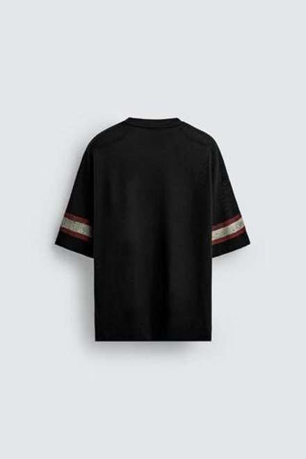 ZARA ФУТБОЛКА В СТИЛЕ ПРЕППИ , ЧЕРНЫЙ