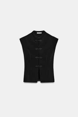 ZARA ЭЛАСТИЧНЫЙ ТОП С ЗАСТЕЖКАМИ-ТОГГЛ, ЧЕРНЫЙ