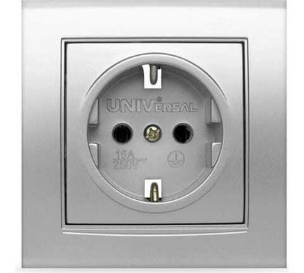 Розетка одноместная "UNIVersal" серия "Бриллиант" с/з, с/у, 16А, 220В, серебро (еврослот) (HU2340 )