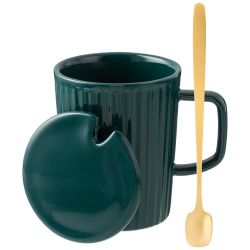 КРУЖКА LEFARD "HERBAL" С КРЫШКОЙ И МЕТАЛЛ. ЛОЖКОЙ 350 МЛ СЕРАЯ (КОР=48ШТ.)