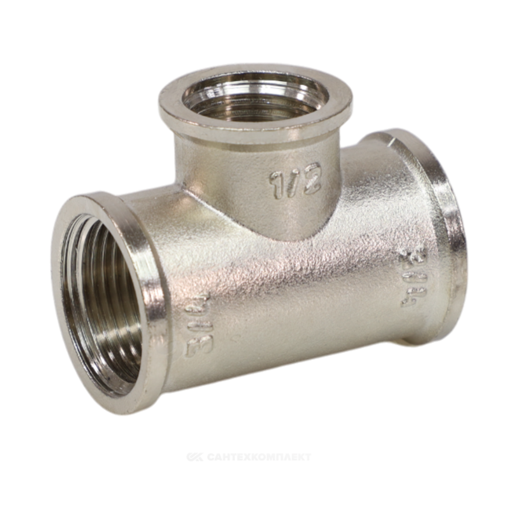 Тройник латунь никель переходной Ду 25х15х25 (1"х1/2"х1") ВР VALFEX VF.750.N.100.012.100