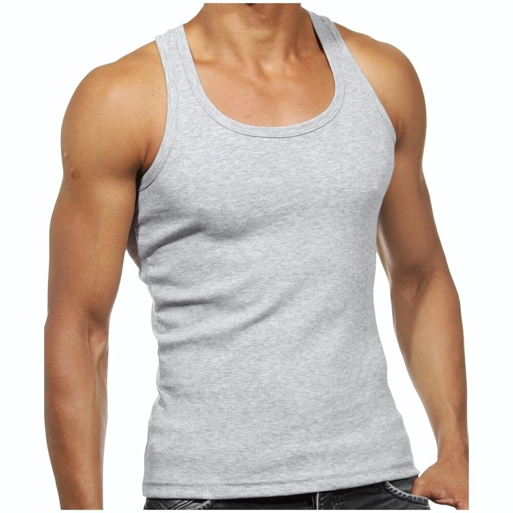 Набор из 2 серых мужских маек из ткани в рубчик (Размер: M) (Цвет: серый)