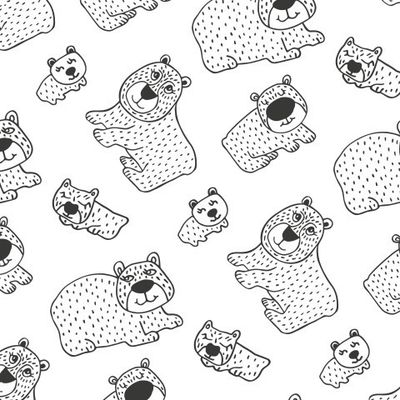 Buy baby fabric drawn teddy bears black and white