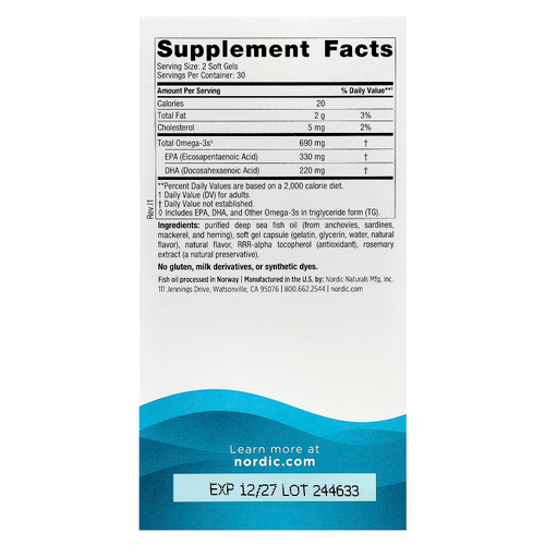 Nordic Naturals, омега-3, со вкусом лимона, 690 мг, 60 капсул (345 мг в 1 капсуле)