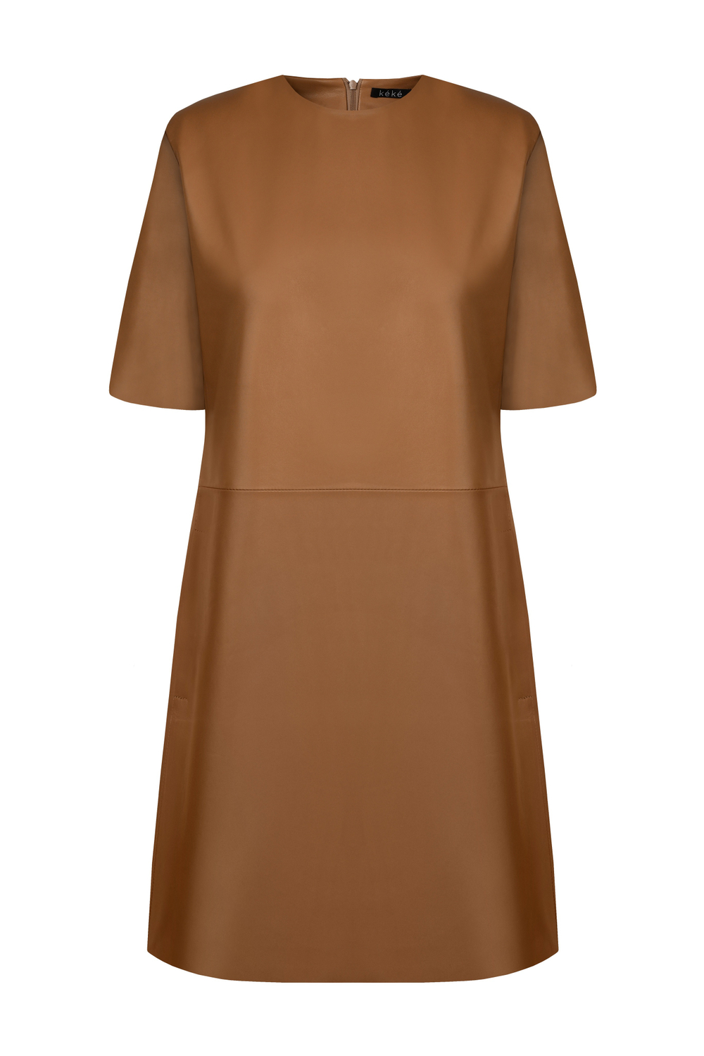 Бежевое кожаное платье