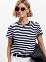 Футболка дизайнерская тельняшка оверсайз с фигурным низом