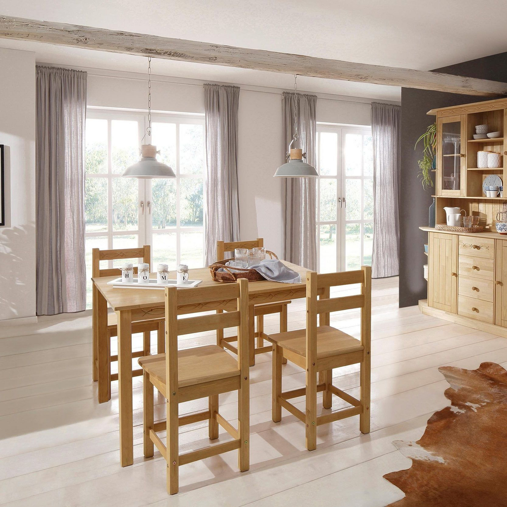 Обеденная группа Индра из массива сосны, обеденный стол 120х80х75 и 4 стула 43х43х88