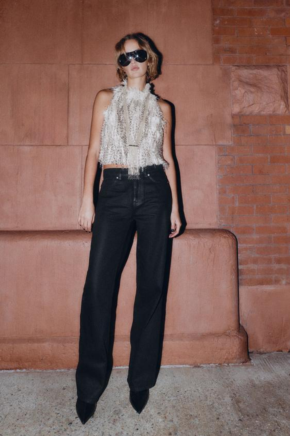 ZARA ДЖИНСЫ Z1975 REGULAR FIT С ВЫСОКОЙ ПОСАДКОЙ И ЭФФЕКТОМ ВОЩЕНИЯ, ЧЕРНЫЙ