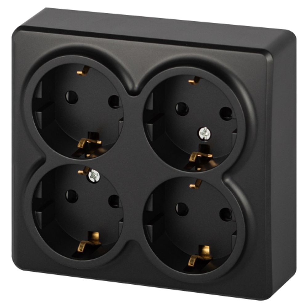 Розетка ЭРА Эксперт 11-2211-05 четырехместная с заземлением 4х2P+E Schuko со шторками, IP20, 16A-250В, ОУ, антрацит | Эра Эксперт