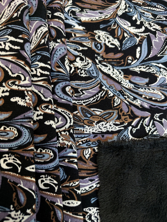 Трикотаж на флисе, принт огурцы, черный/серый/бел BENZ