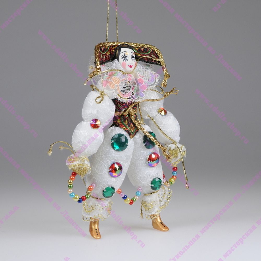 Ёлочная игрушка Клоун белый со стразами