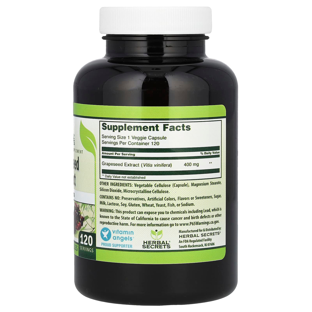 Herbal Secrets, Экстракт виноградных косточек, 400 мг, 120 растительных капсул
