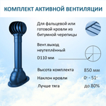 Комплект активной вентиляции: Вентиляционный выход D110 не утепленный высота H=500 мм, проходной элемент SKAT для фальцевой и готовой кровли из битумной черепицы, турбодефлектор Ø 110 мм, синий