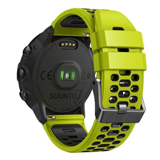 Ремешок двухцветный дышащий 24 мм для Suunto 9 Baro, Suunto 7, Suunto Spartan Sport силиконовый (Лайм/черный)