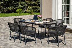 "Малага" обеденная группа на 6 персон со стульями "Марсель", каркас темно-серый, роуп темно-серый