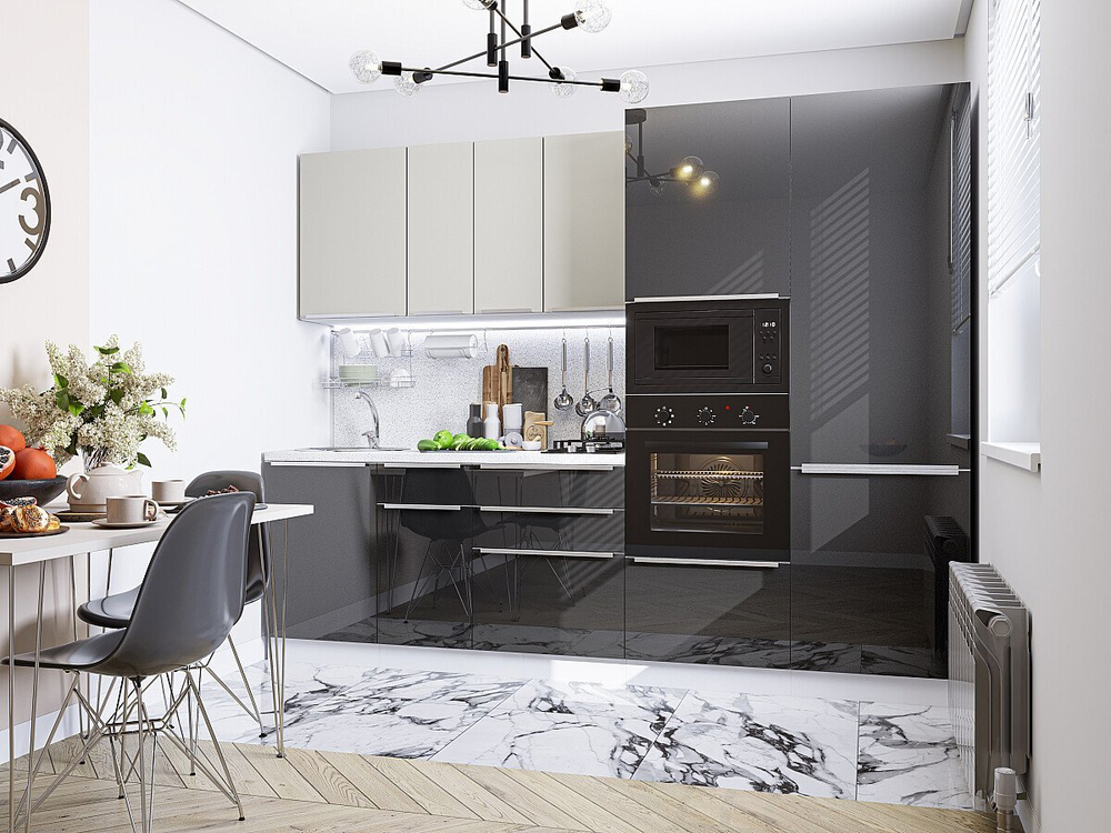 Прямая модульная кухня Фьюжн-07 Silky Light Grey/Anthracite - Белый 2140*2700*600