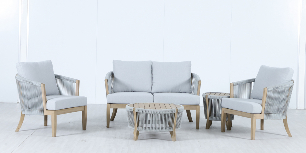 Комплект плетеной лаунж-мебели на 4 персоны Tagliamento Veneto, светлый тик, серый