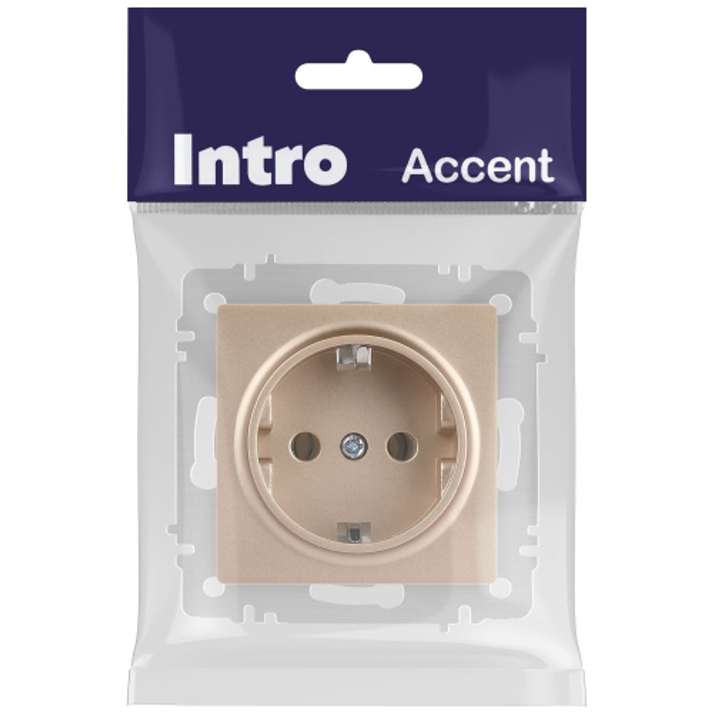 Розетка Intro Accent 6-202-04 2P+E Schuko 16А-250В IP20 СУ AL/CU шампань