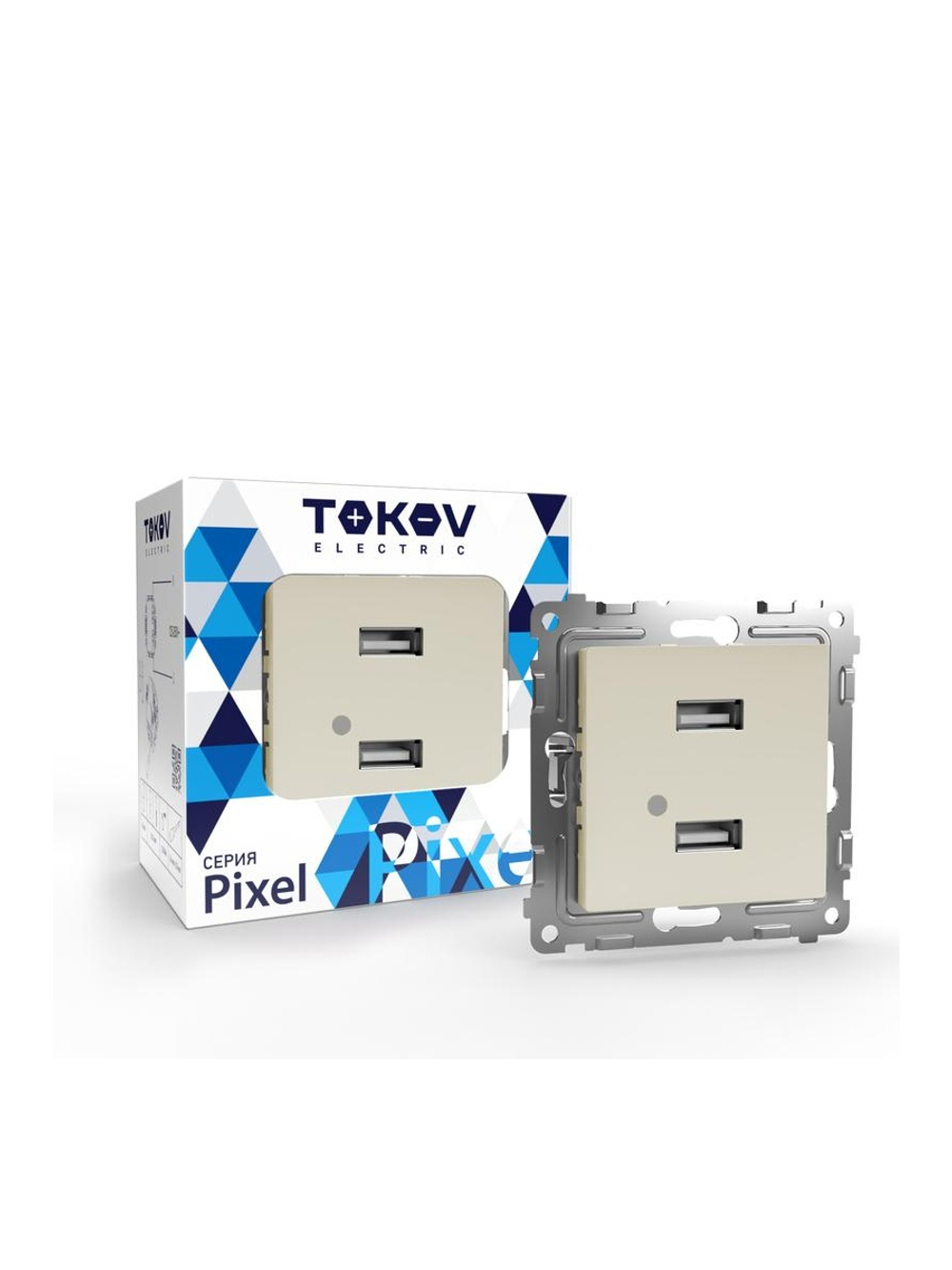 Розетка 2-м USB СП Pixel тип A+A 5В 1х2.1А 2х1.05А механизм беж. TOKOV ELECTRIC TKE-PX-2USB-C02