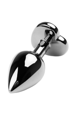 Большая анальная пробка серебристая с кристаллом в виде сердца цвета турмалин (Цвет: серебряный с черным (турмалин))
