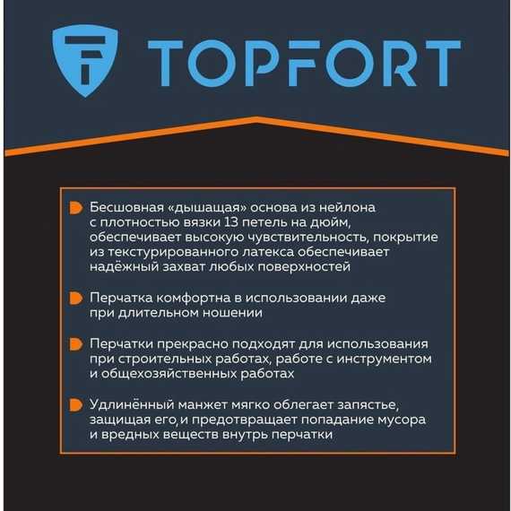 Перчатки нейлоновые с латексным покрытием серые/синие TOPFORT НТЛ 01