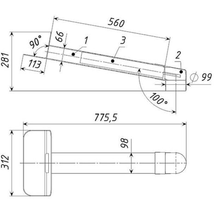 ТП-01.П.ПП Воронка парапетная для плоской кровли с отводом и листвоуловителем 65*100 L560