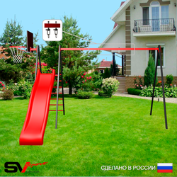 Уличные качели Sv Sport с горкой УК180КВ1 (3.7м/Щит баскет/Подвесы на втулке 1к)
