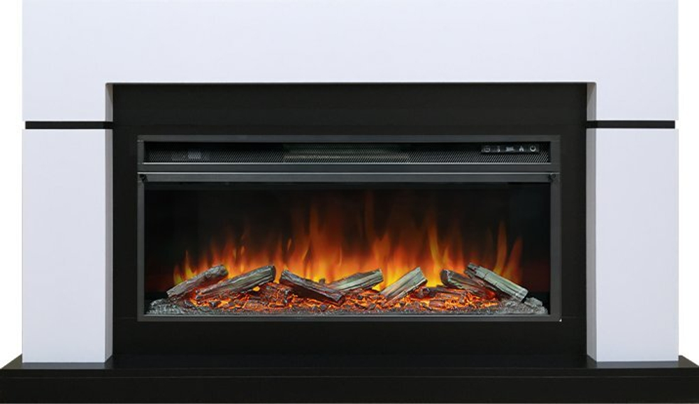 Каминокомплект Lindos - Белый с черным (Ширина 1470мм) с очагом Vision 42 LOG LED