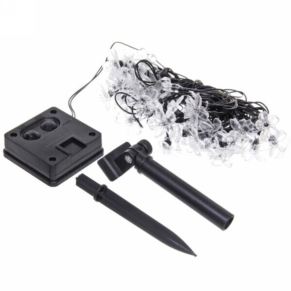 Гирлянда для улицы «Цветок» 7 м 50 ламп LED чёрный провод, 2 реж.,IP-55, Теплый белый (солнечная батарея).