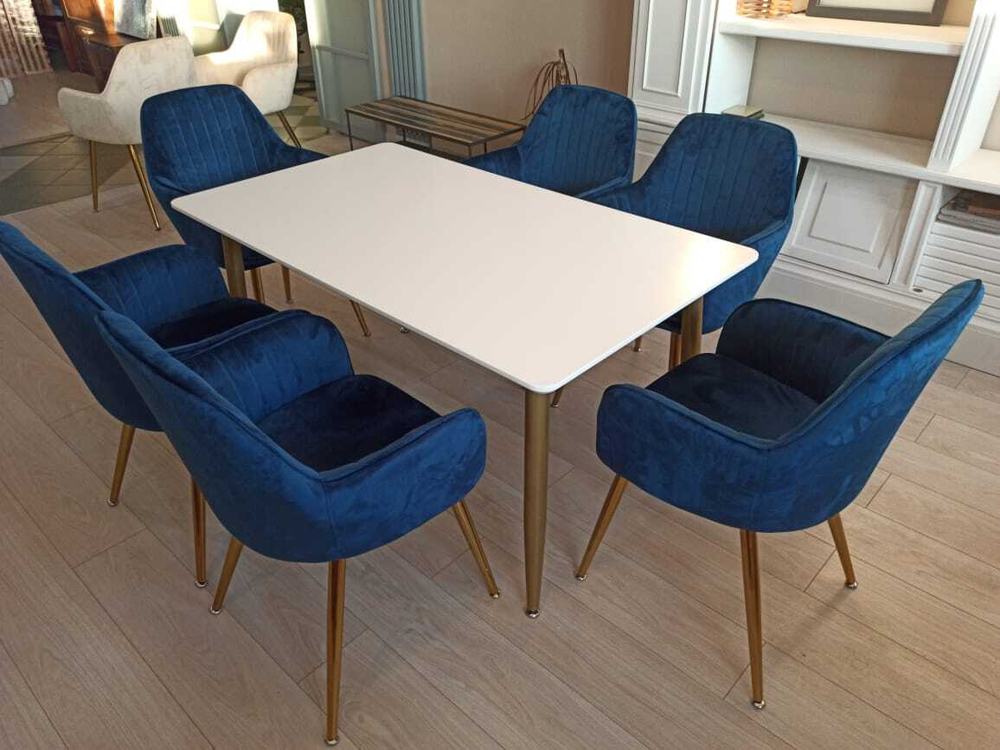 Обеденная группа стол ФАВОРИТ “FAVORITE” + 6 синих кресел Кристи “CHRISTY”