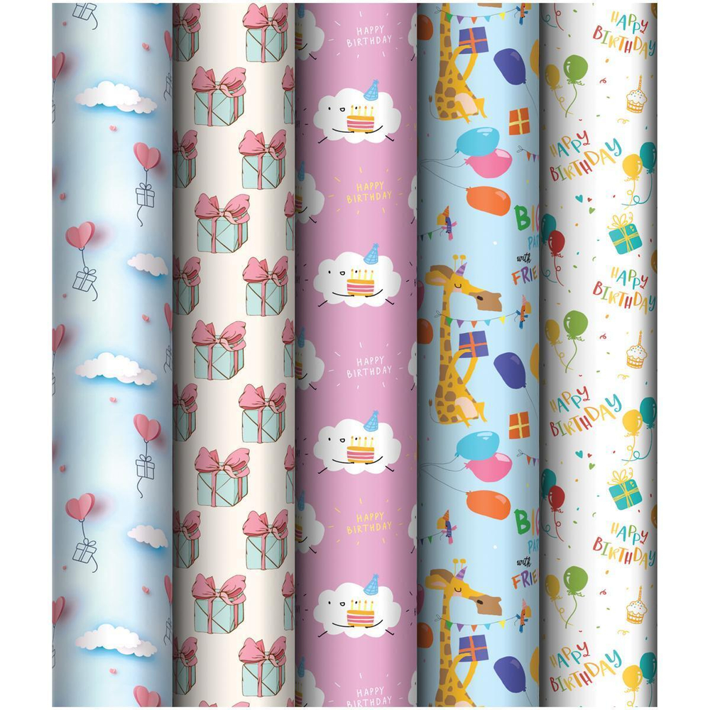 Упаковочная бумага глянц. 70*100см в ассорт."День Рождения"(MESHU)