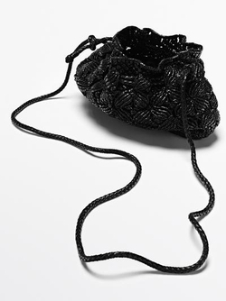 Massimo Dutti Сумка-клатч из кожи наппа в технике макраме, черный