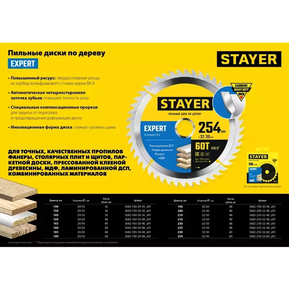 Диск пильный по дереву Точный рез (250x32/30 мм; 60T) Stayer 3682-200-32-60_z01