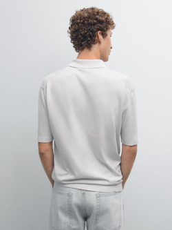 Massimo Dutti Трикотажное поло с короткими рукавами, жемчужно-серый