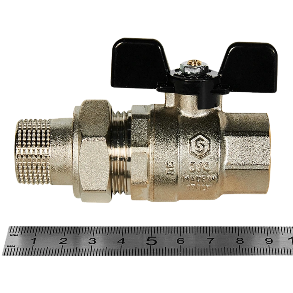 Кран шаровой полнопроходной STOUT - 3/4" (ВР/НР-американка PN40, Tmax 150°C, ручка-бабочка черная)
