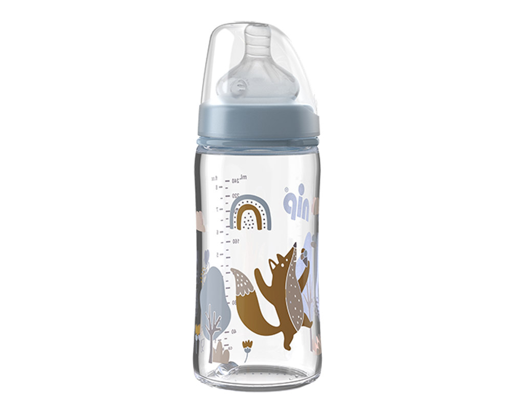 NIP Бутылочка стеклянная д/мал 240 мл, с соской силикон 0+