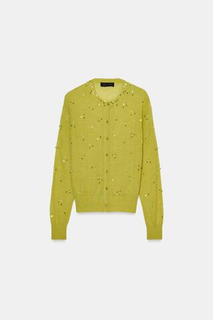 ZARA КАРДИГАН С ПАЙЕТКАМИ, ЯБЛОЧНО-ЗЕЛЕНЫЙ