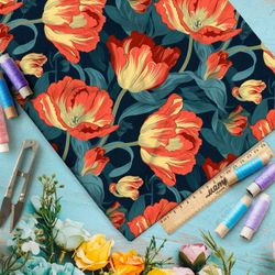 Ткань премиум сатин ночные тюльпаны