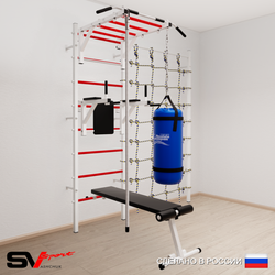 Шведская стенка Sv Sport усиленная 65010 (Турник рукоход/Брусья/Скамья/Канат/Цепь/Мешок 15кг/Канатный лаз)