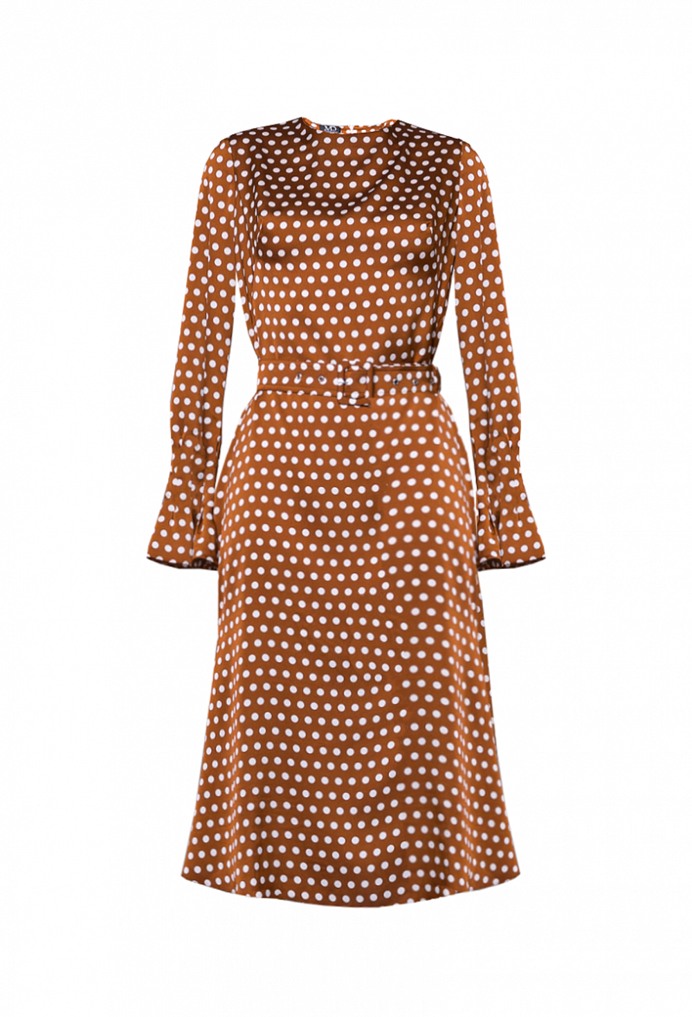Платье шёлковое, юбка-годе коричневое в белый горошек 04-01-22 SS