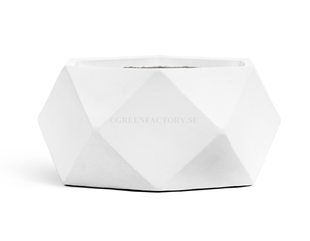 Кашпо TREEZ ERGO - серия Rombo - Низкая чаша-многогранник - Белый камень
