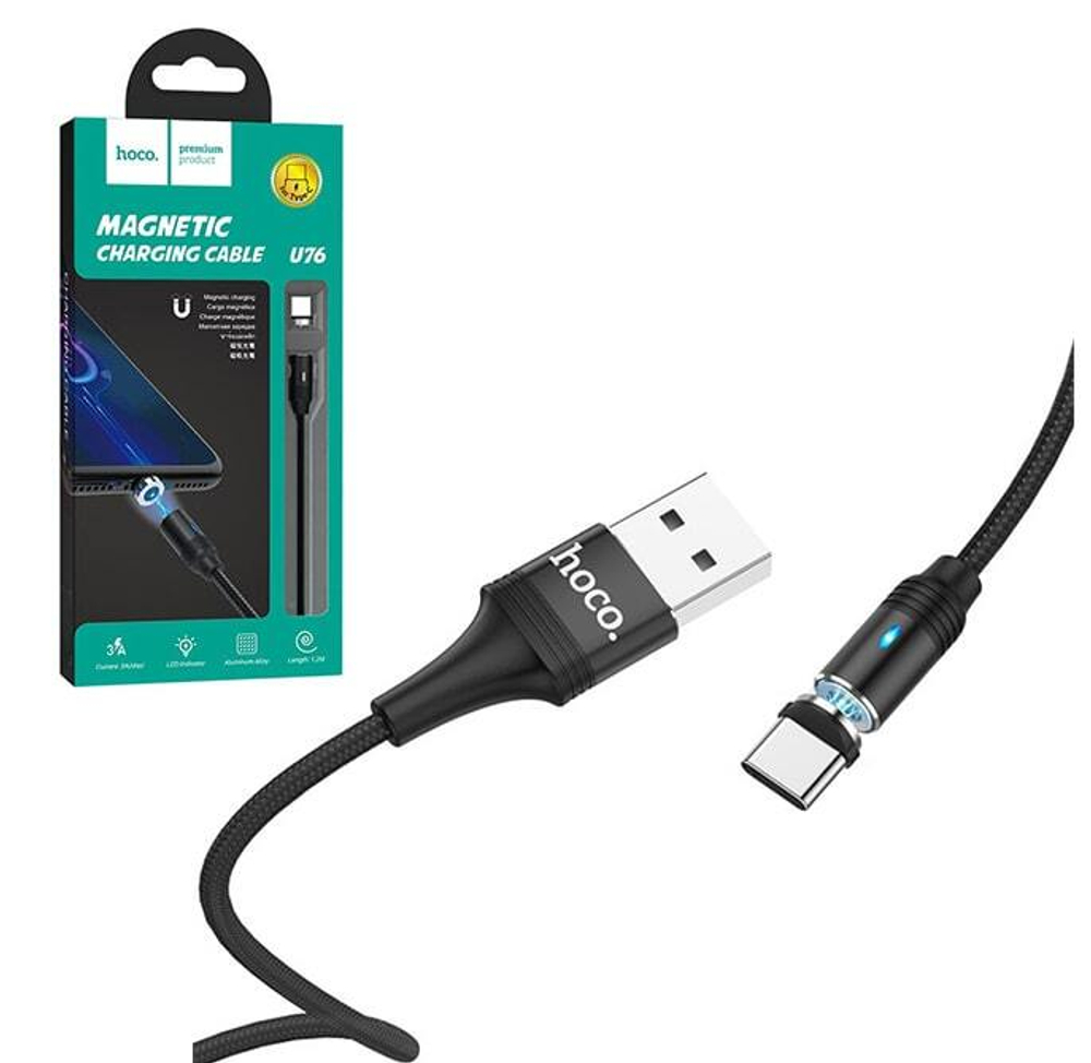 Кабель USB - TypeC HOCO U76 Magnetic (черный) 1м