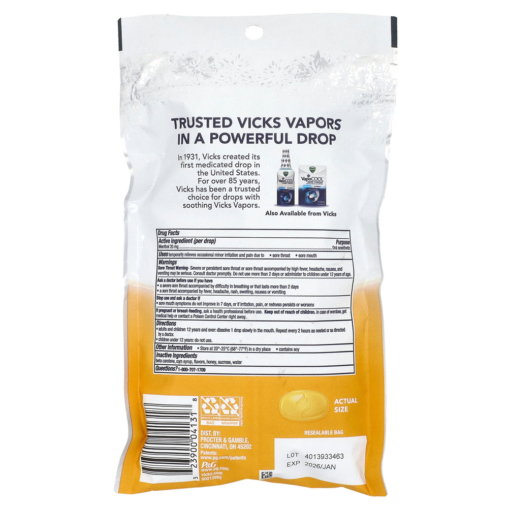 Vicks, VapoCool ™, Severe, Max Strength, мед и лимон для охлаждения, 45 лечебных капель