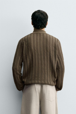 ZARA ПОЛО С УЗОРОМ «КОСЫ», РЫЖЕВАТО-КОРИЧНЕВЫЙ