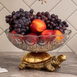 Фруктовница-конфетница Черепаха со стеклянной чашей 7373 Бронза